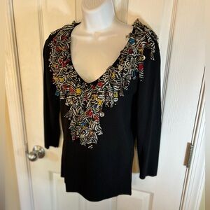 Ruby Rd. Black Blouse with Multicolor Embellishments
